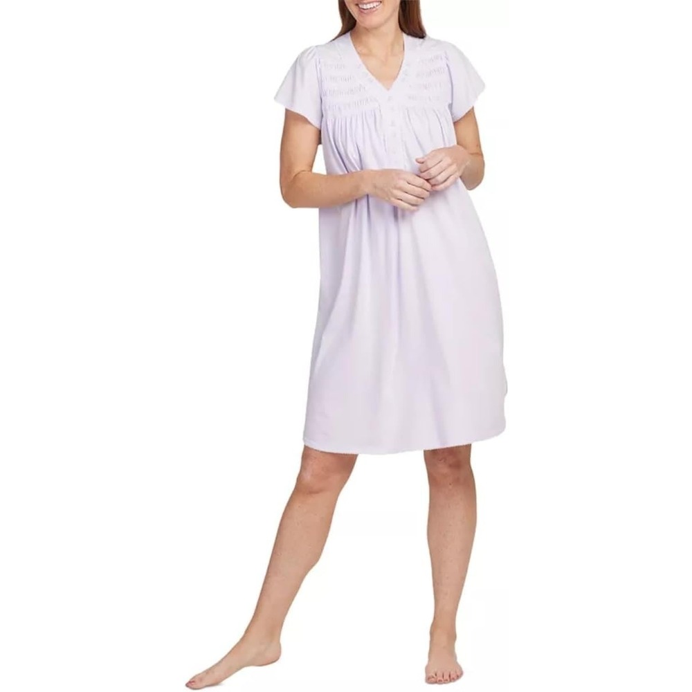 Miss Elaine Women's Silky Knit Short Sleeve Short Night Gown - Small - Lilac